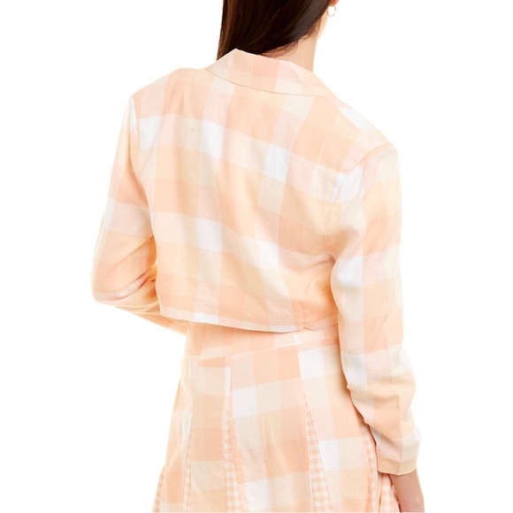#19-NWT For Love and Lemons Eugenie Linen-Blend Crop Blazer Orange - Picture 2 of 3
